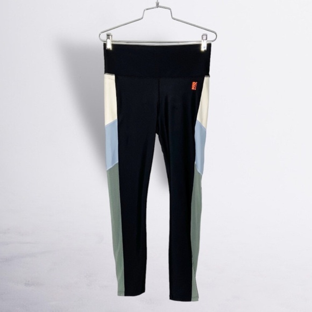 P.E Nation black shiny leggings with off white and mesh side details